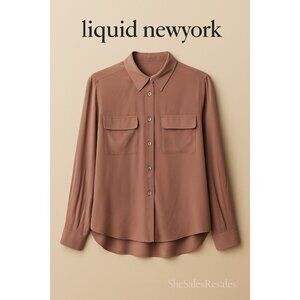 Liquid New York 100% Silk Button-Front Blouse Mauve Pink Women’s Size Small Made